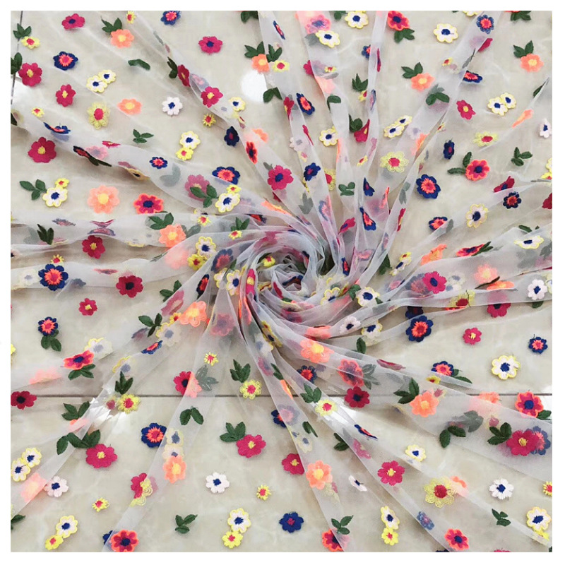 Spring/Summer 2020 new style of netted embroidered fabric multi-color chrysanthemum flower girls' clothing Lolita dress lace fabric Item Picture