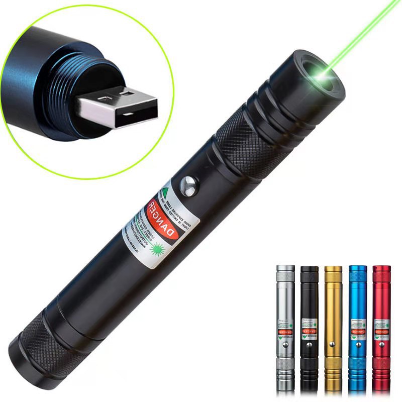 High-power green laser lamp, aluminum alloy flashlight, USB charging, full sky star coach sales pen, cat toy pen wholesale