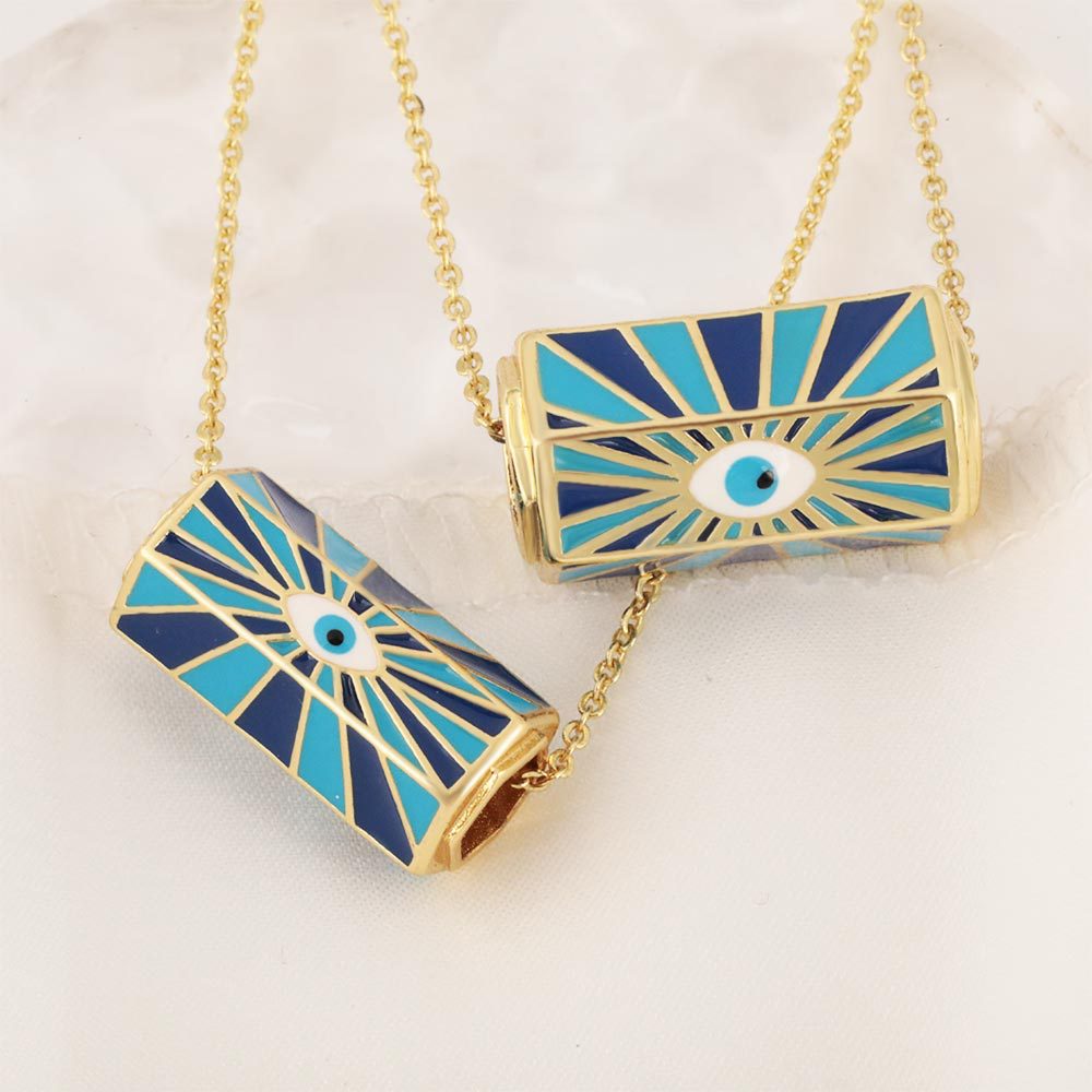 Wholesale of popular copper-inlaid micro-zircon hexagonal bead oil drip Devil's Eye pendant diy jewelry accessories from Europe and America details Picture