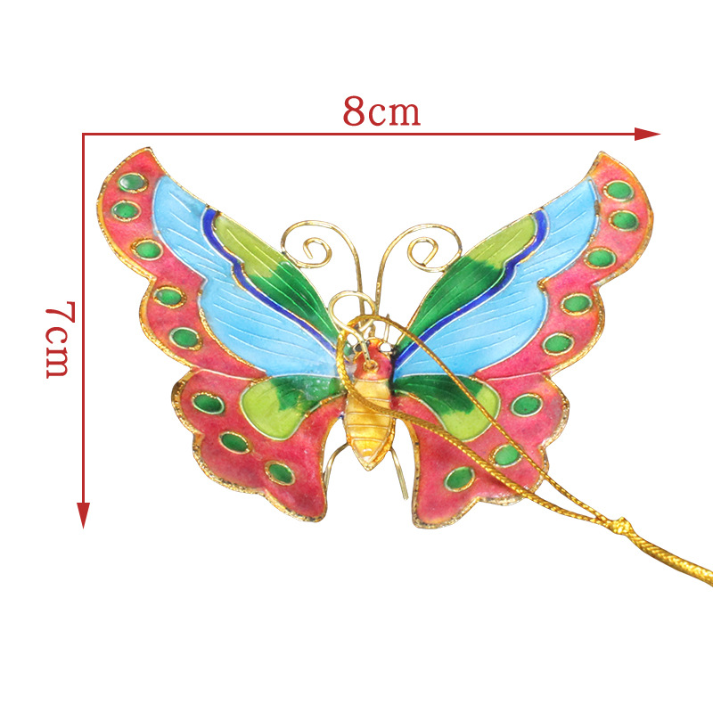 Beijing Cloisonne Christmas decorative pendant, craft cultural gift, mechanism enamel silver-blue flower butterfly Item Picture