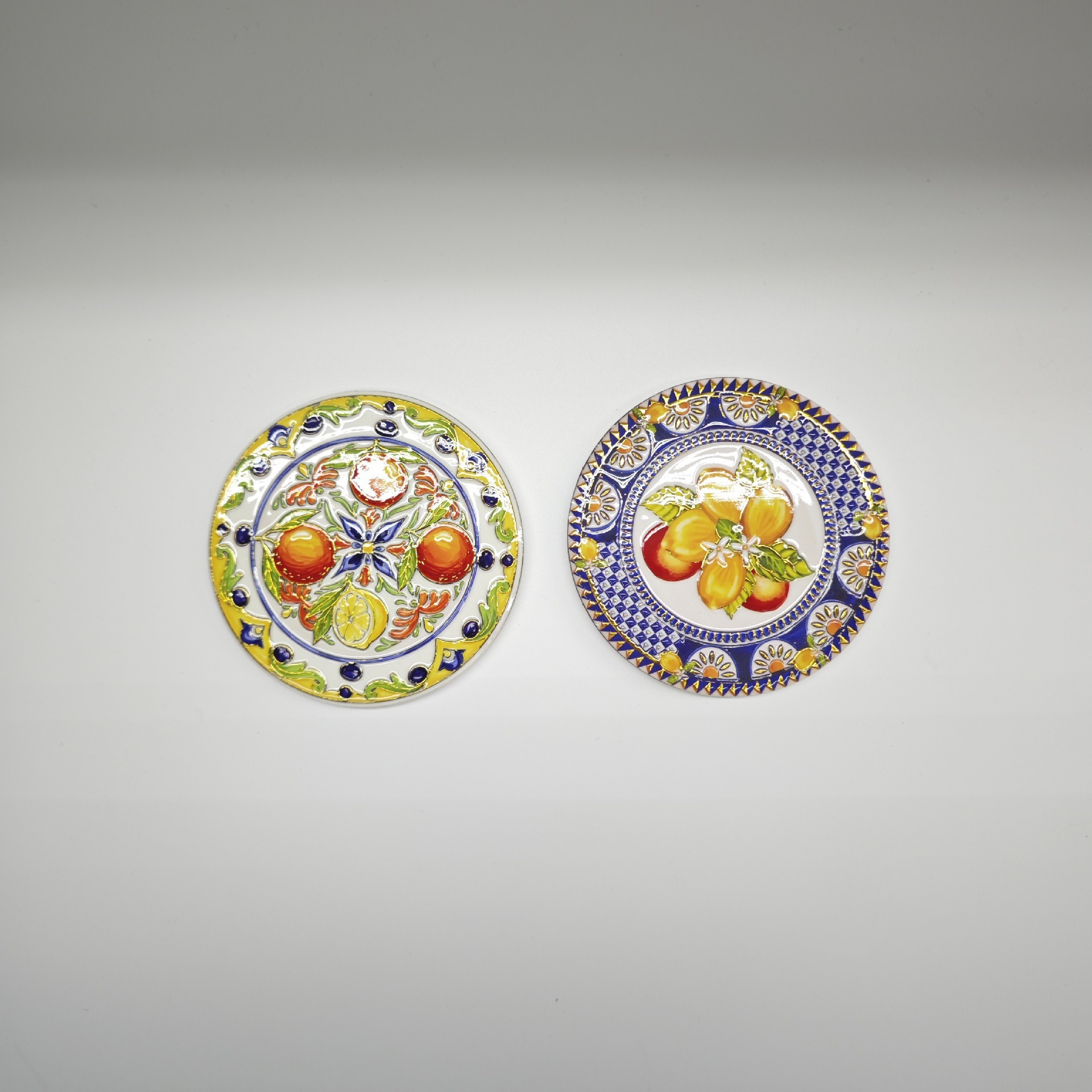 Cross-border round fruit lemon ceramic coasters, 3D gilded embossed process coasters, home decoration, heat insulation and waterproof details Picture