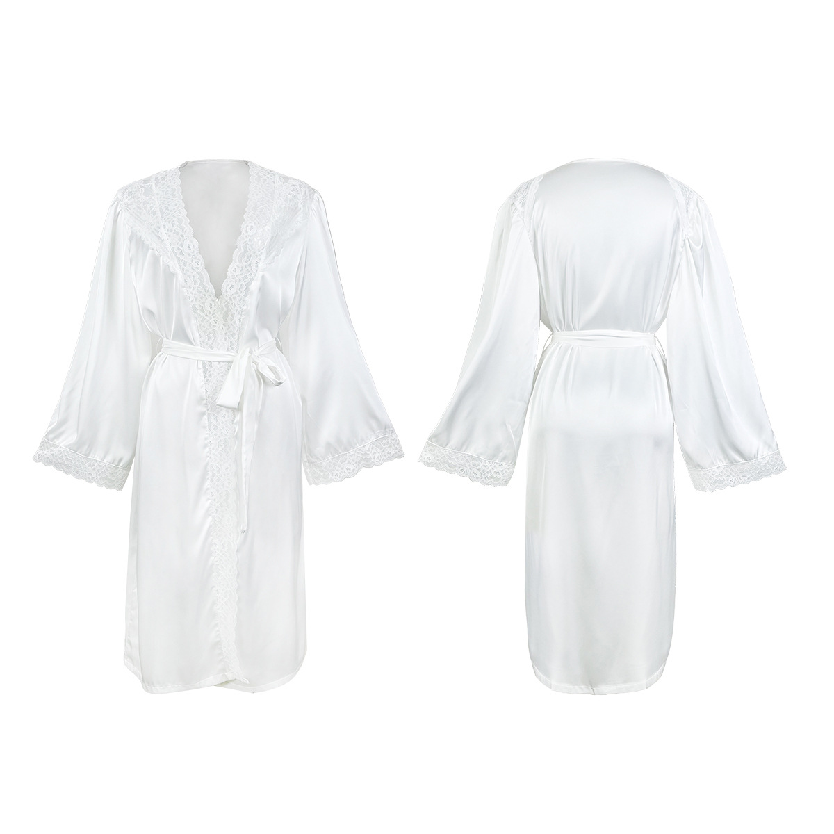 New cross-border satin pajamas for women, lace, light luxury, long-sleeved, cool bathrobes and home wear for women, 469 Item Picture