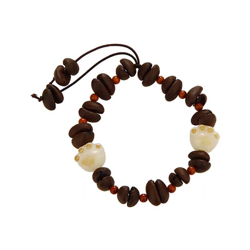Fun coffee bean cat paw beaded bracelet, New Chinese-style design, handcrafted gourd plum blossom bracelet, versatile bracelet Item Picture