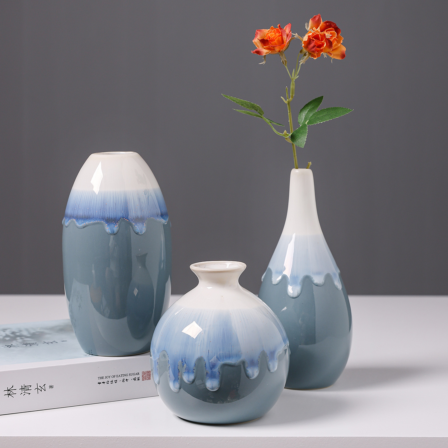 2025 Nordic Style kiln-transformed Ceramic Small Vase Creative Flower Vase Set, Simple hotel, home and living room decoration dried flower Arrangement ornaments Specification image