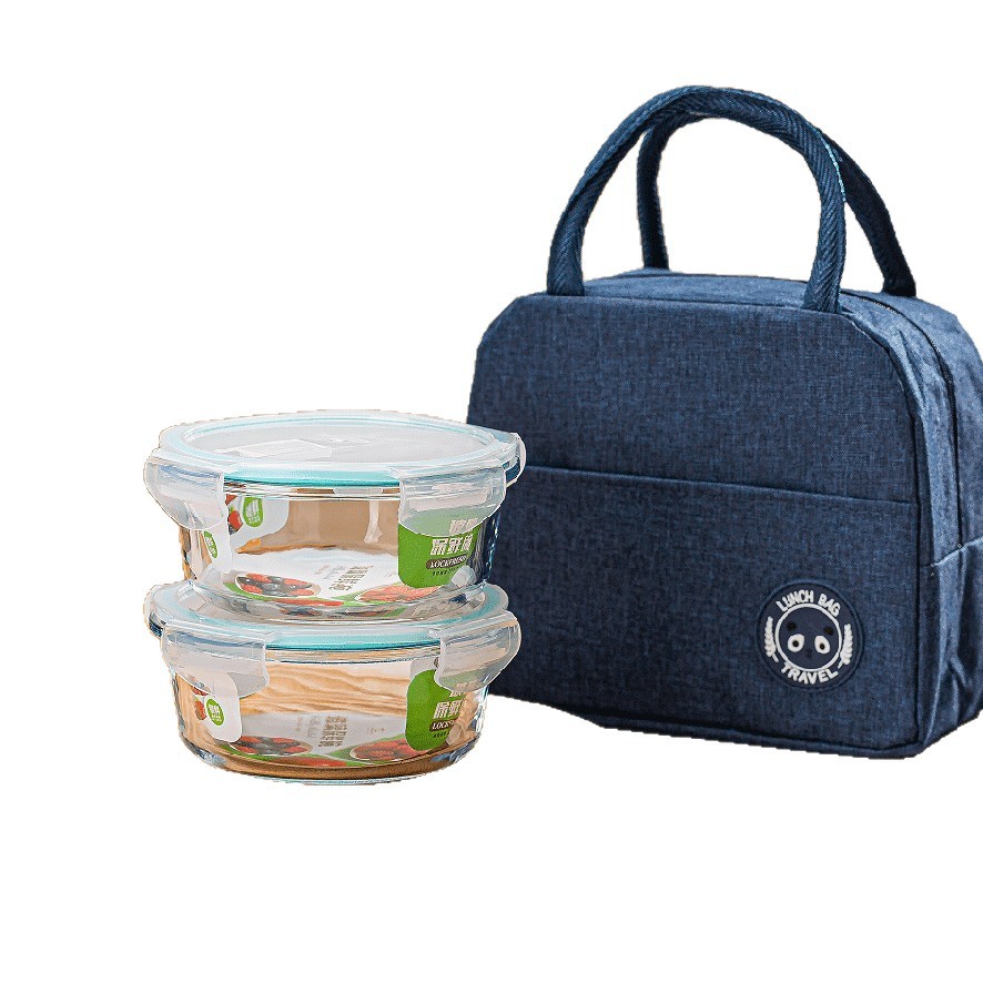 Two-piece set of simple and stylish glass food storage bowls, round covered food storage box set, event opening gift and casual gift Item Picture