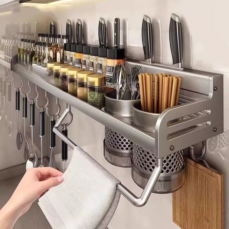多功能刀架免打孔挂钩厨房壁挂式锅铲刀具收纳筷子调料用品置物架
