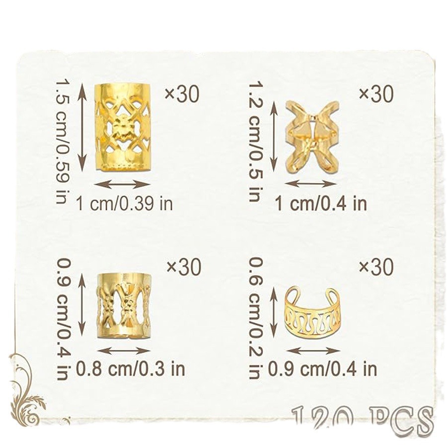 120PCS Amazon Cross-border Set Wig Accessory Braid Hair Accessory Gold and Silver dreadlock Hair Extension Ring set Item Picture