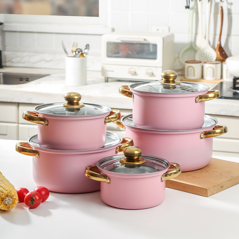 Cross-border bestseller Stainless steel color soup pot set of five pieces, 16-18-20-22-24 cm multi-functional double ears Specification image