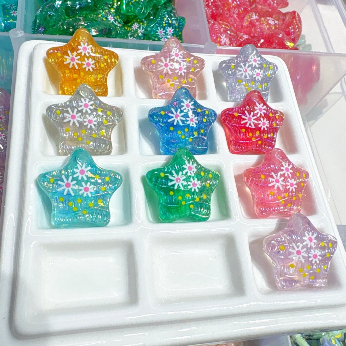 鑫振山印花油画五角星通孔散珠diy手机链挂件饰品树脂配件