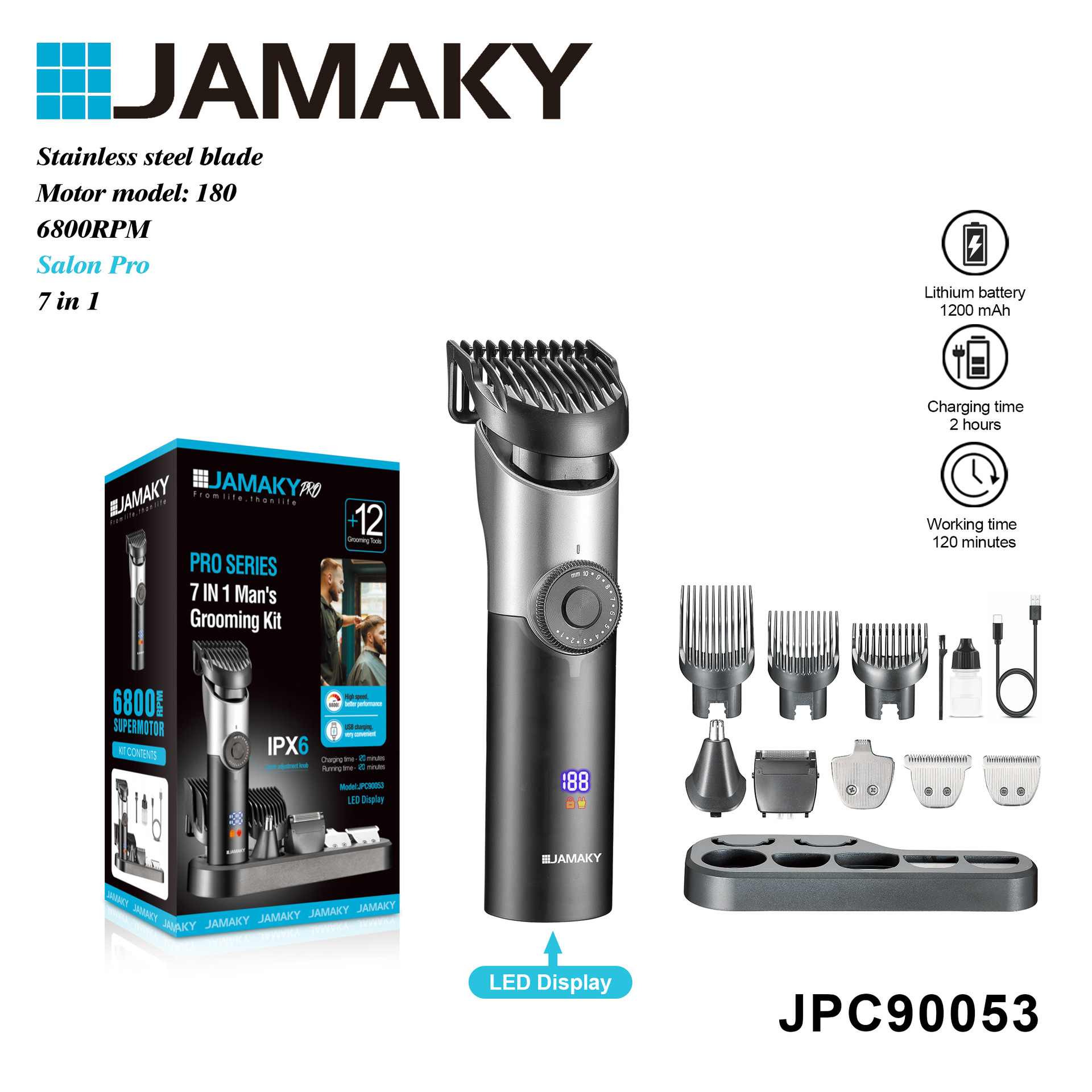 JAMAKY 理发器电推剪USB充电家用数显电推子多功能剃发电动剃头剪