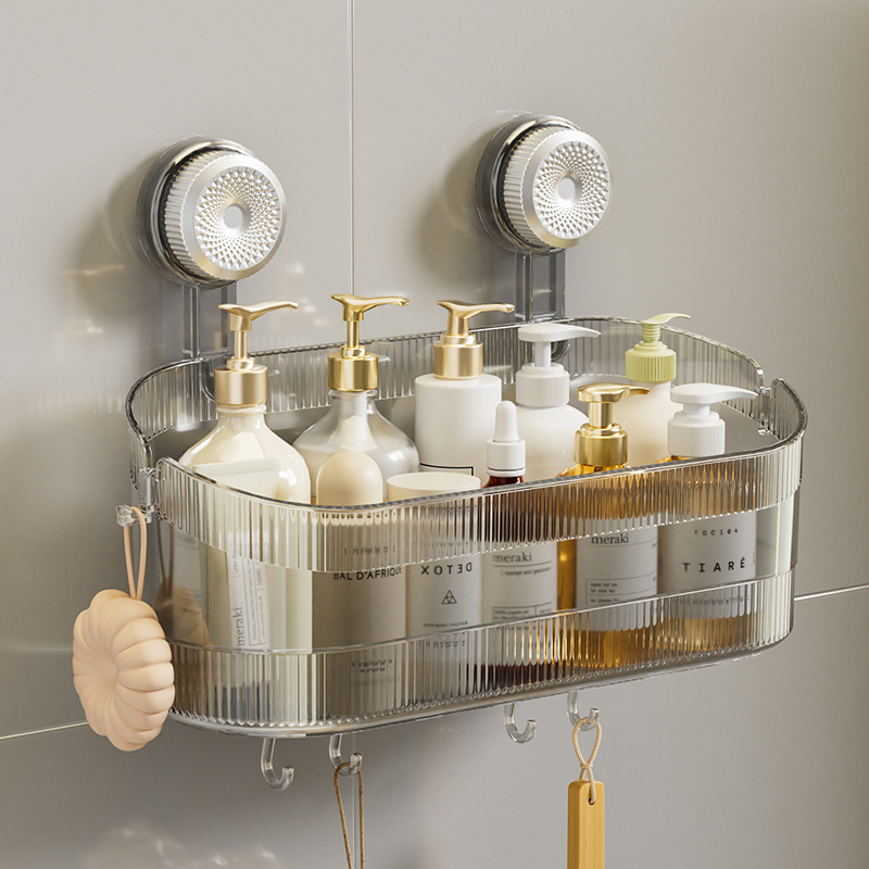 Electroplated suction cup storage rack, bathroom, toilet, cosmetics, washbasin, light luxury wall-mounted storage box without drilling holes details Picture