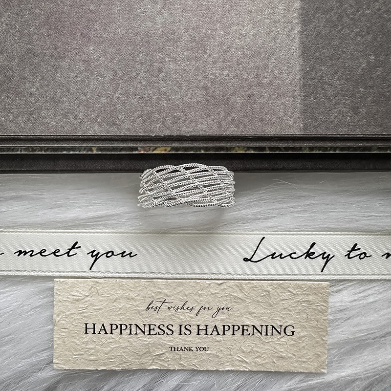 S925纯银韩版小众设计感闪光复古编织戒指韩式风个性手工指环批发