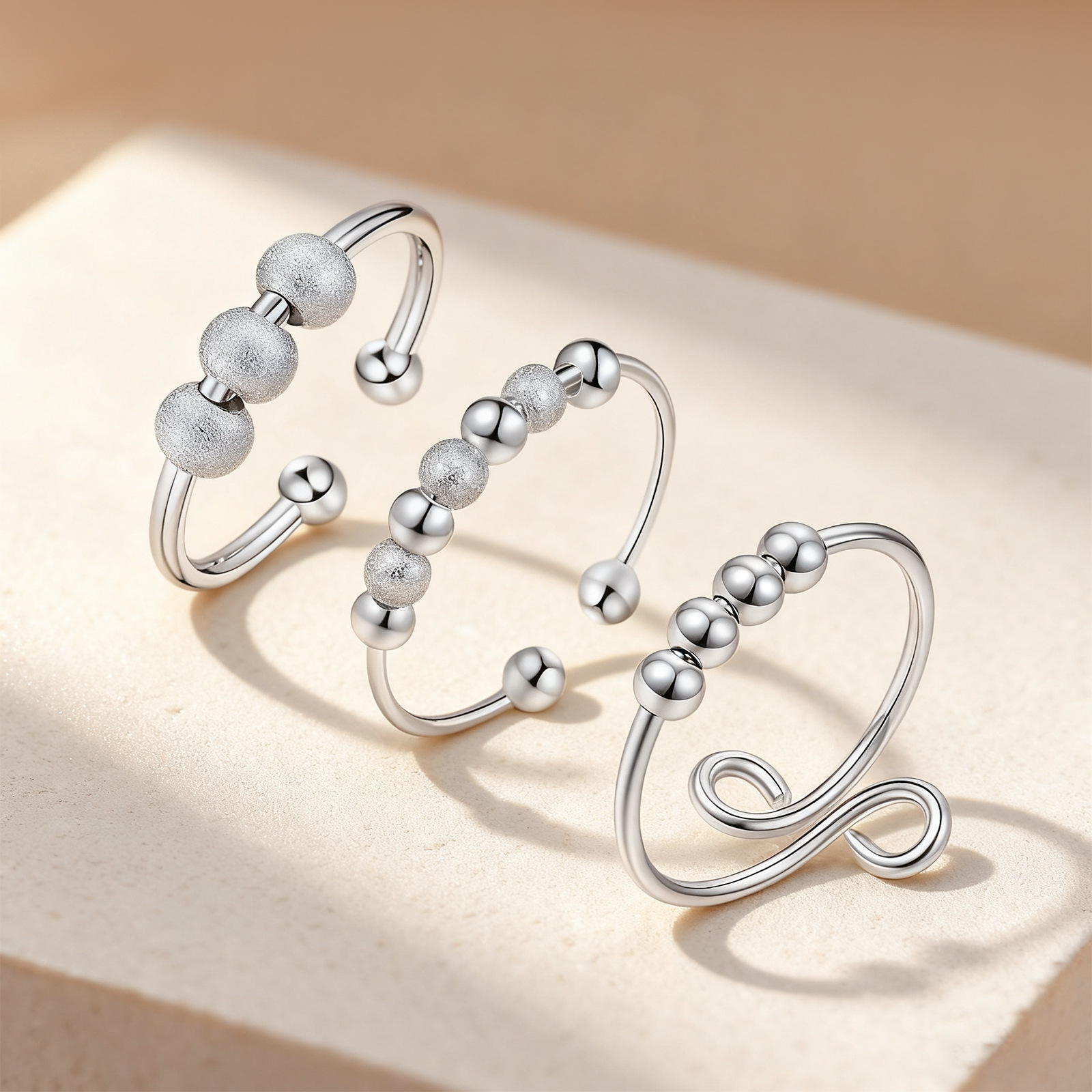 New cross-border rotating ring, universal wheel ring, anxiety ring for women and men, adjustable thin bead ring accessory