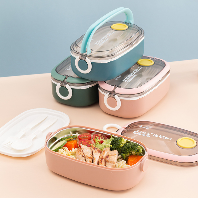 Caja de almuerzo de acero inoxidable de compartimento único trabajador de oficina con utensilios lunch box portátil