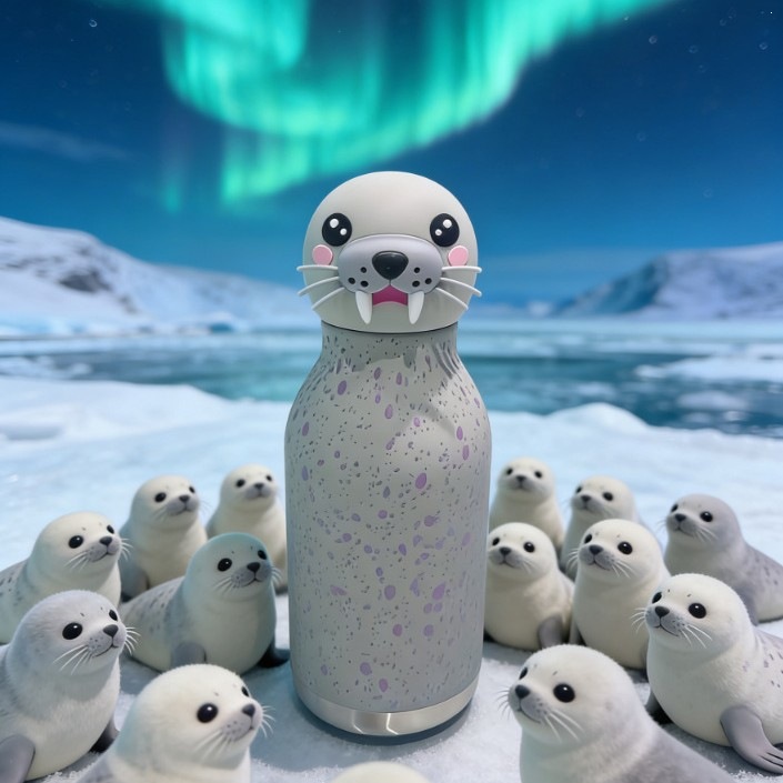 跨境热销新款海豹卡通吸管保温杯 316不锈钢便携随行杯厂家批发