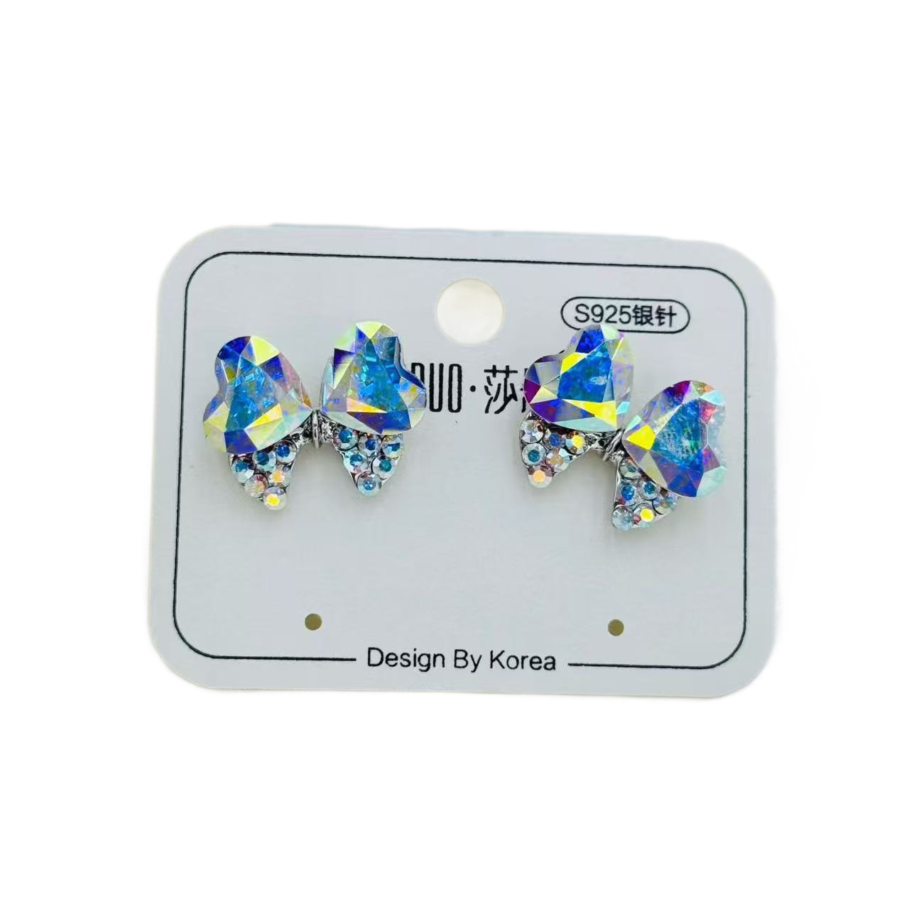 Fashionable blue heart-shaped bow pearl stud earrings, stud earrings, simple earrings, women's versatile and trendy accessories Item Picture