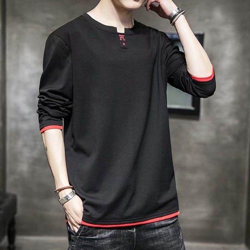 Spring and Autumn Men's long-sleeved T-shirt, a trendy base layer, two loose and casual large-sized tops, autumn hoodies Application Scenario