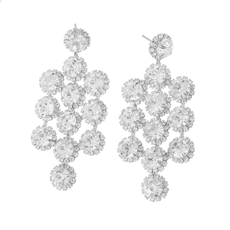 New and Best Seller cross-border retro-style square full-diamond design earrings, luxurious and elegant rhinestone earrings popular in Europe and America Application Scenario