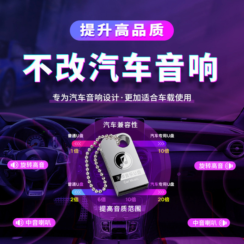 Factory wholesale creative car DJ music, car mobile phones, USB flash drives, surround sound, lossless audio quality, mini douyin 32G, 64G