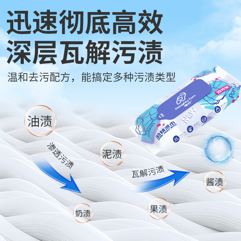 Clothes stain removal wet wipes, down jacket wet wipes, portable emergency no-wash stain removal, no-wash white shoes, down jacket wet wipes details Picture