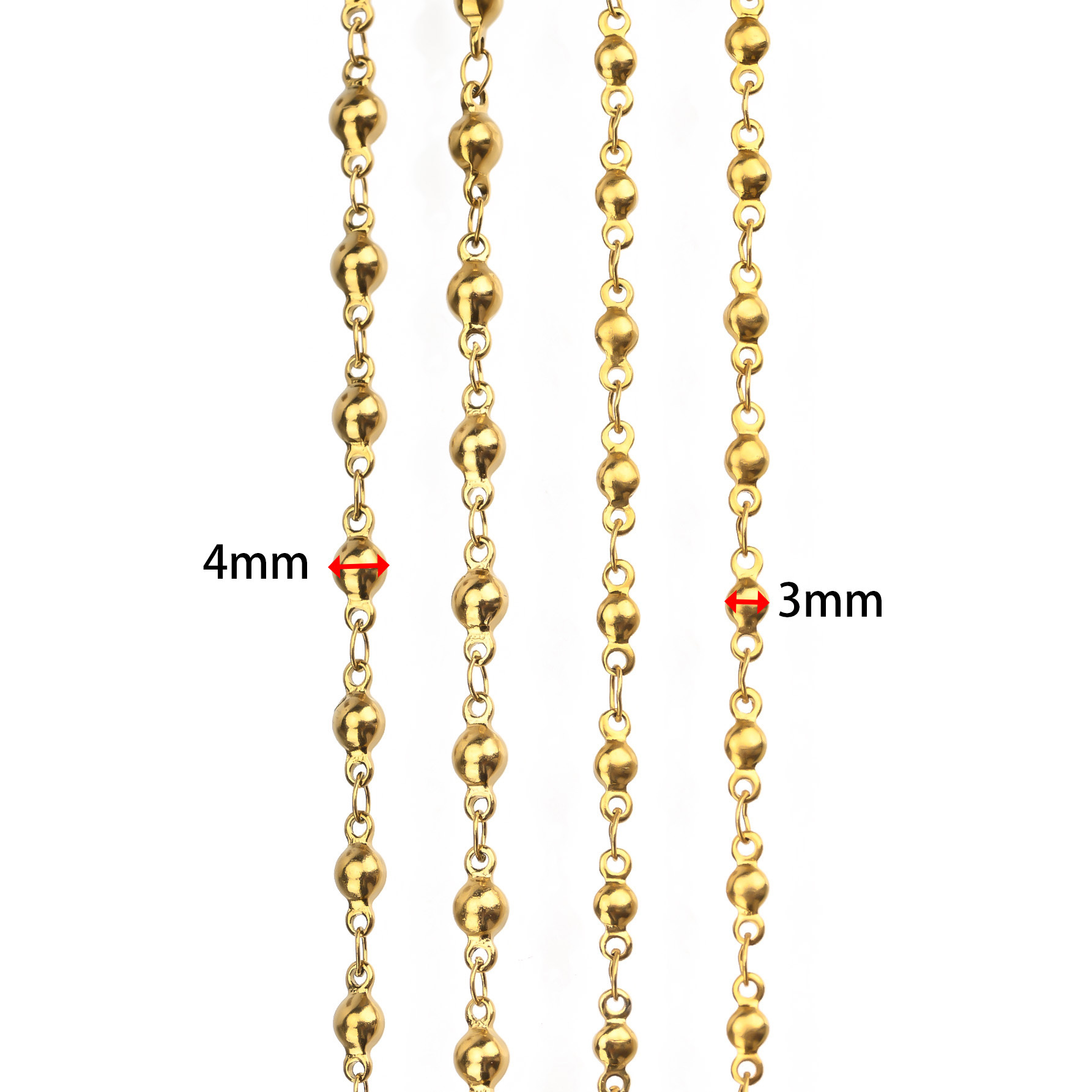 Stainless steel bean-welded ring chain PVD vacuum electroplated titanium steel round bean-shaped chain necklace bracelet DIY chain details Picture
