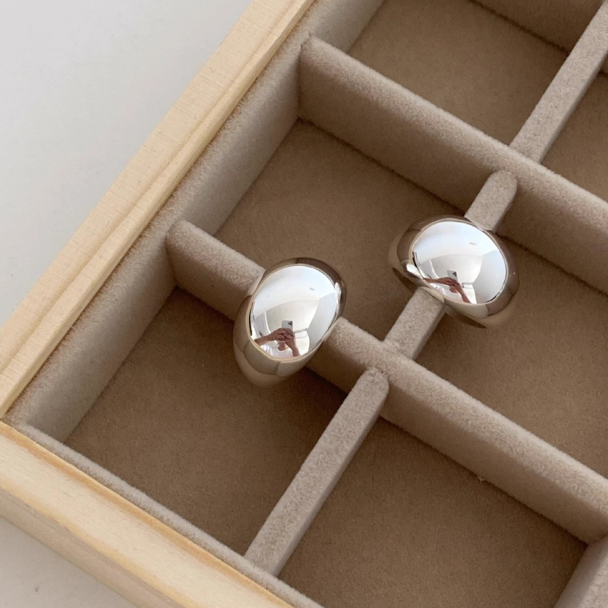 S925 sterling silver simple and niche large smooth oval opening ring, women's fashionable food ring, chubby wide face ring Item Picture