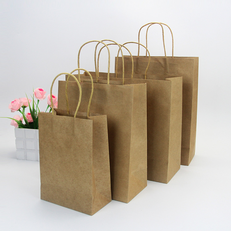 In-stock colored hand-held gift bags, clothing shopping bags, takeout packaging bags, window-opening wine bags, kraft paper bags with logo printing Specification image
