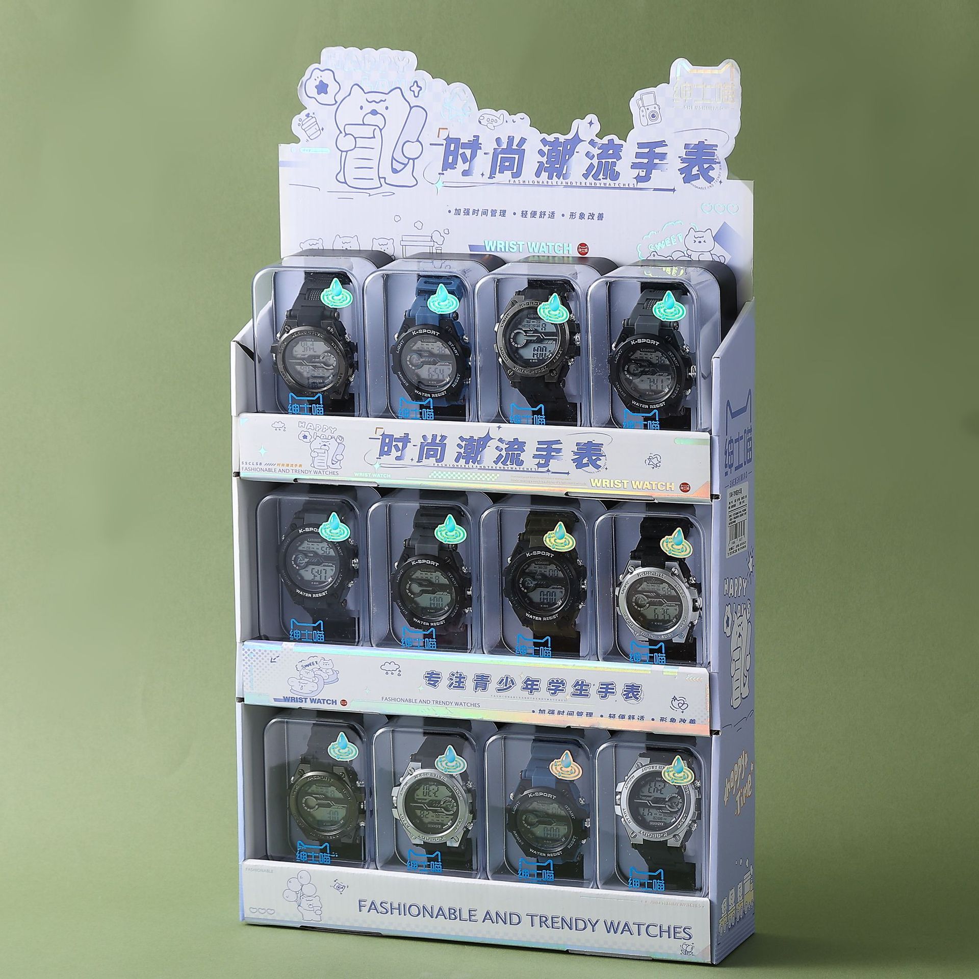 新款夜光电子表初高中学生男女款圆形大屏幕多功能高颜值手表腕表