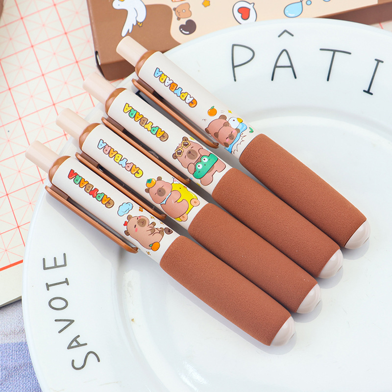 Cute Capibara gel pen, high appearance level, sponge cover, soft grip for press pen, student practice pen, black pen wholesale Specification drawing