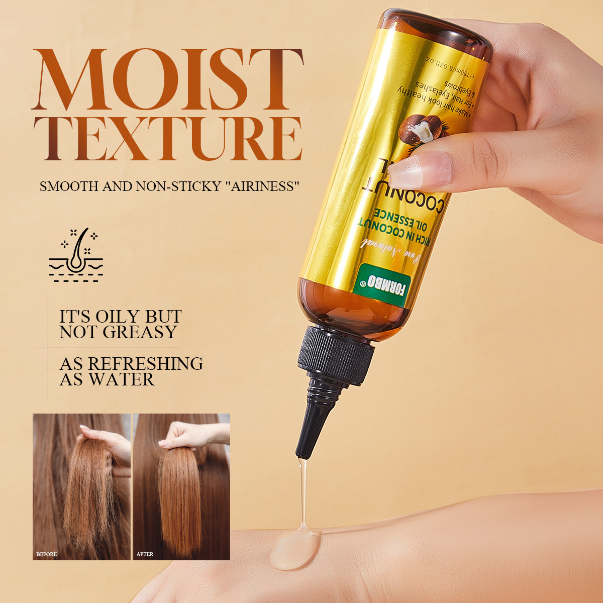 【 Cross-border Exclusive Supply 】FORMBO Hair Essential Oil Softens hair strands with luster and improves frizz. Wholesale of Hair essential oil Application Scenario