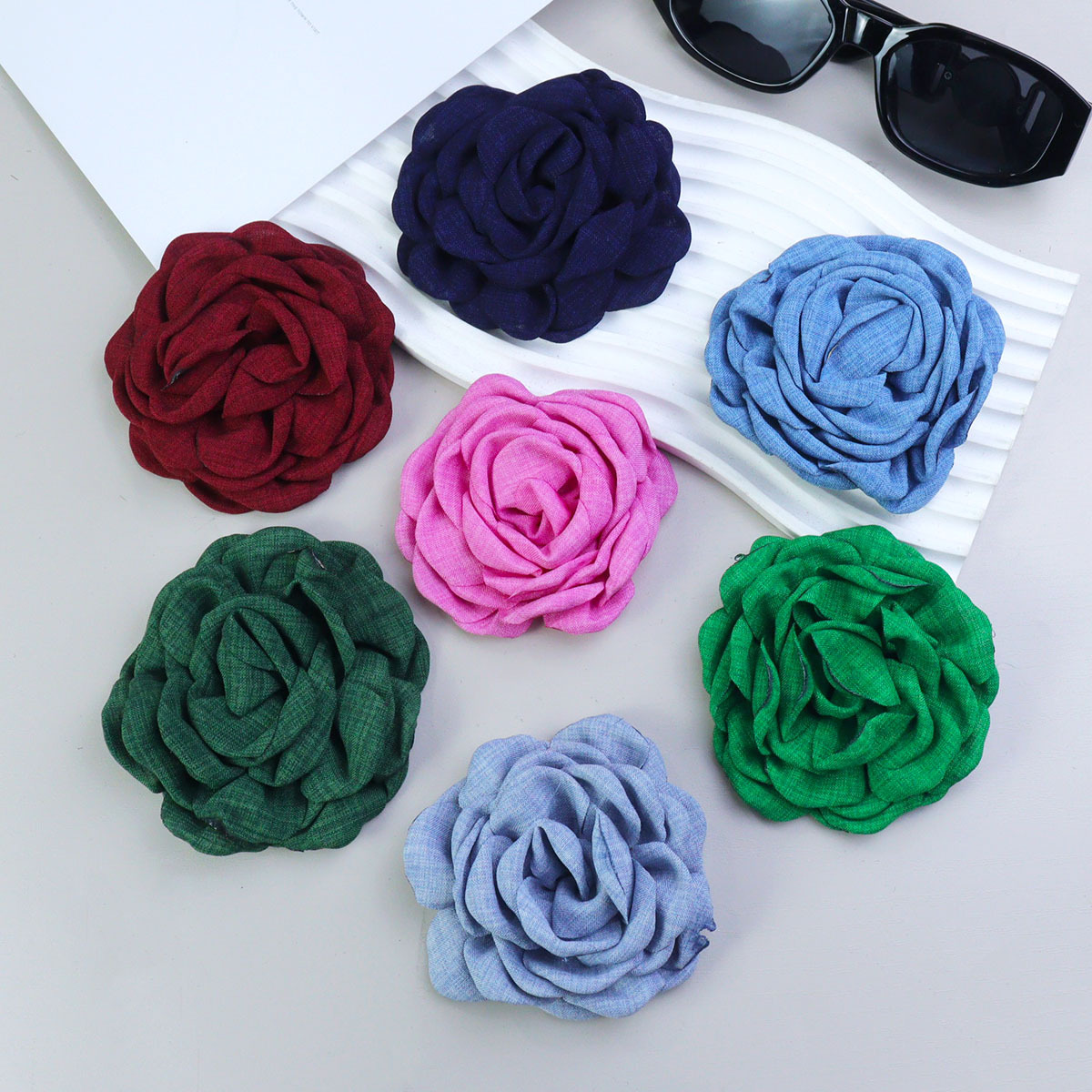 麻布花caro同款玫瑰花立体山茶花服装辅料DIY头花手机壳配饰百搭详情图3