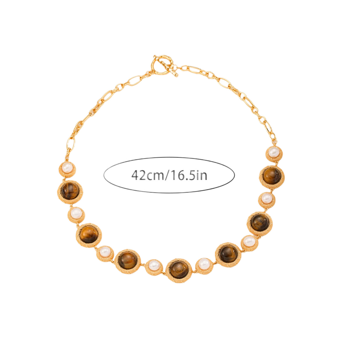 Nasha Cross-border Exclusive Maillard color series freshwater pearl tiger's eye stone necklace and earring Set Autumn and Winter jewelry set Item Picture