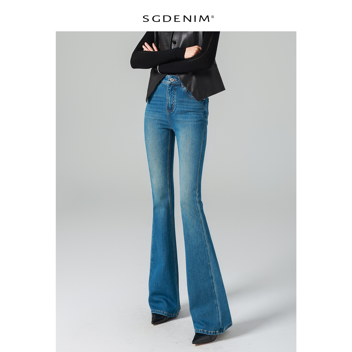 怀旧风潮/四面弹高腰微喇叭牛仔裤女复古紧身提臀显瘦2025秋新款