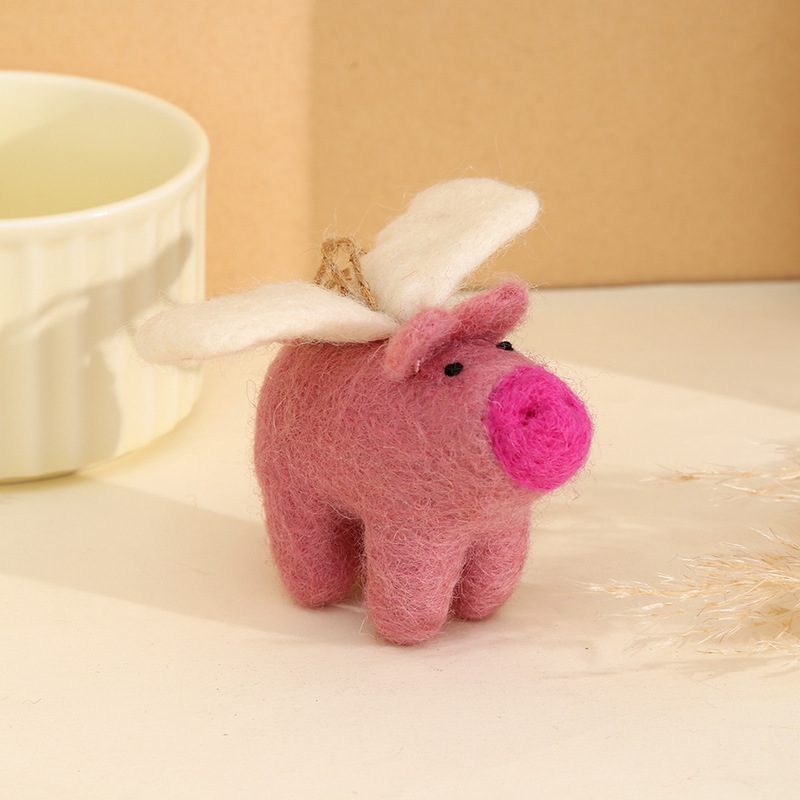 小猪手工羊毛毡挂件可爱飞天猪猪毛绒公仔车载钥匙扣玩偶礼物挂饰