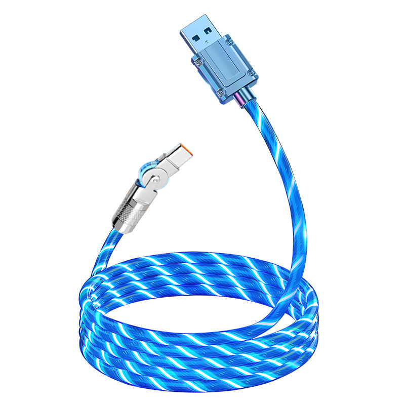 180-degree rotating flowing light data cable, zinc alloy version, seven-color running light, car atmosphere, super fast charging machine customer cable Item Picture