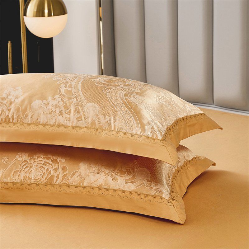 New tribute satin jacquard all-cotton wedding celebration pillowcase pair set, bright red pure cotton pillow core set, single pillowcase Item Picture