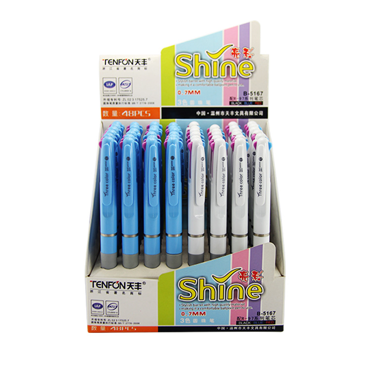 Wholesale Wenzhou Tianfeng multi-color l Ballpoint pens 5167 three-color plastic ballpoint pens, office ballpoint pens 48 pieces per box thumbnail