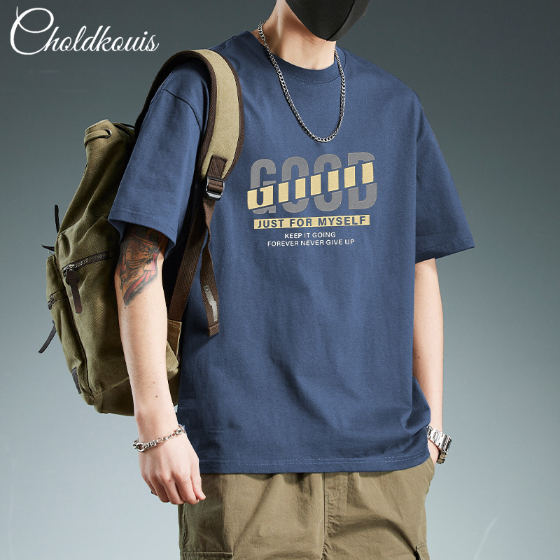 Camiseta de cuello redondo y manga corta de algodón color sólido slim design patchwork niche mix & match para chicos camiseta de moda americana Specification image