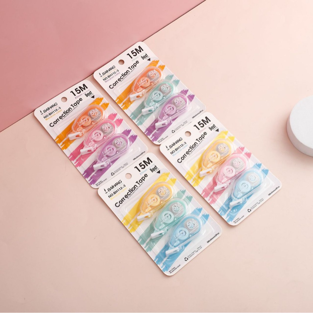 Baihang fully transparent and simple correction tape for student stationery and learning supplies, large-capacity correction and correction tape, 3-piece set details Picture