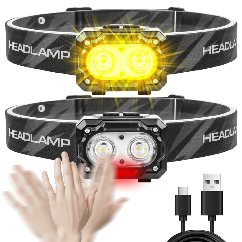 Wow Customized cross-border LED sensor small headlamp with lithium battery 3AAA universal strong light TYPE-C charging headlamp details Picture
