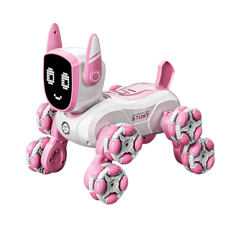 New smart voice-controlled eight-wheel stunt robot dog, gesture-sensing pink remote control car, children's programming pet toy Item Picture