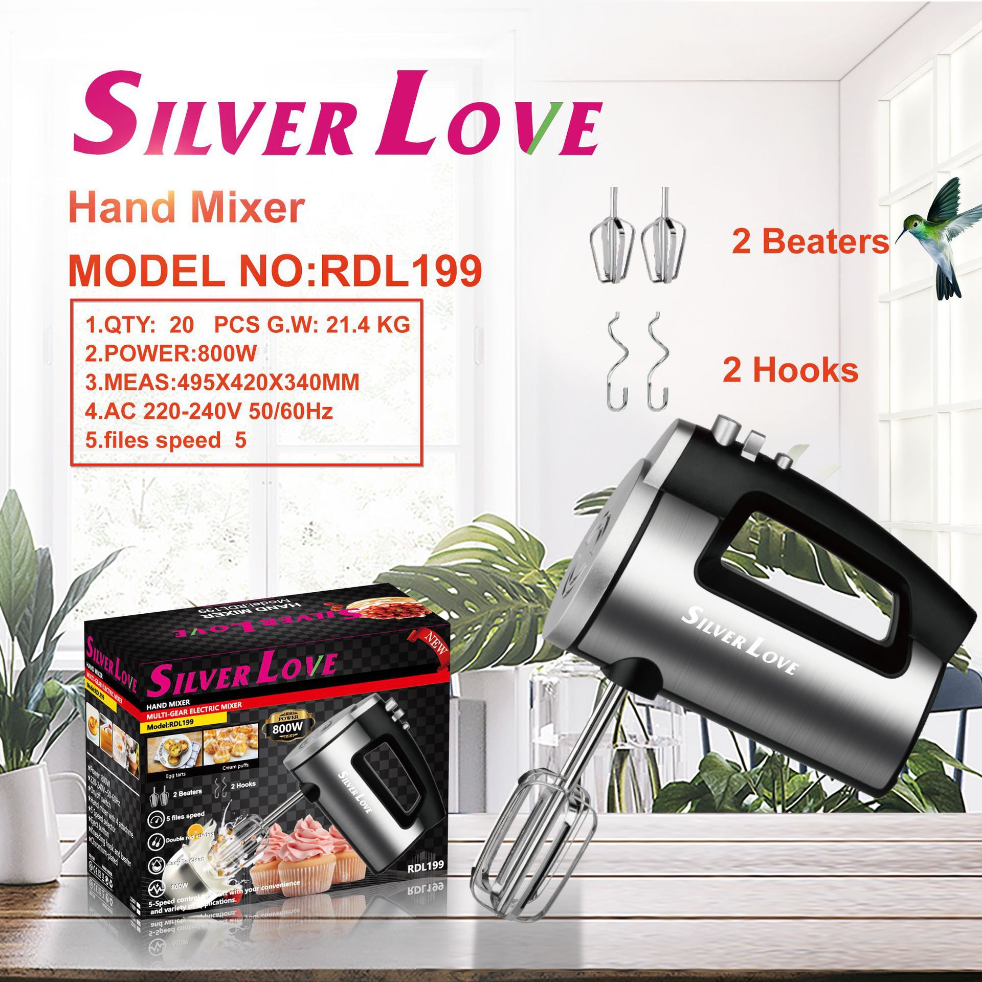 Cross-border foreign trade wholesale stainless steel egg beater, electric high-power handheld mixer, cream whipping and baking noodles z209