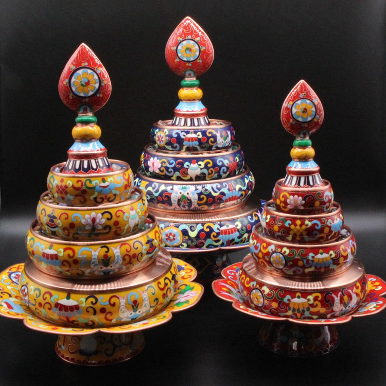 Jingtai blue manza, Buddhist offering utensils and ritual implements, plain copper filigree, low-temperature enamel manda plate, Mancha Luo belt tray