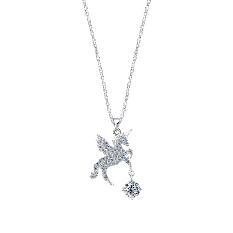 S925 sterling silver unicorn necklace Women's jewelry, Korean version collarbone chain, Internet celebrity Qixi Festival Valentine's Day confession, birthday Mo Sang Application Scenario