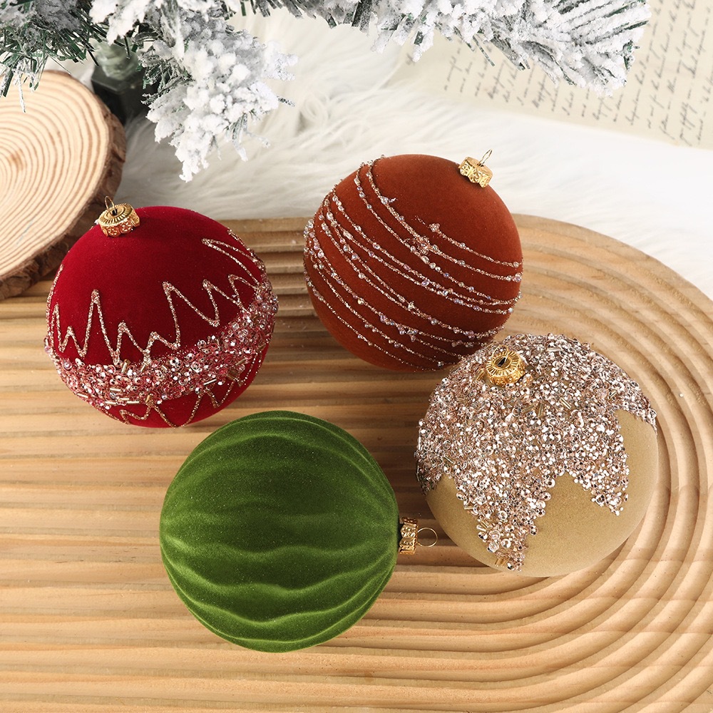 Amazon 8CM flocked Christmas balls, Christmas tree ornaments, plastic painted balls, velvet balls, Christmas decorations wholesale details Picture