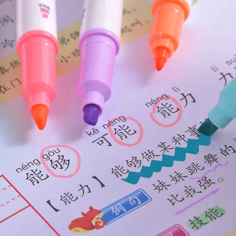 Factory direct supply of Weiya Hui double-headed highlighters 031 Double-headed cartoon highlighters wholesale with bright colors Specification drawing
