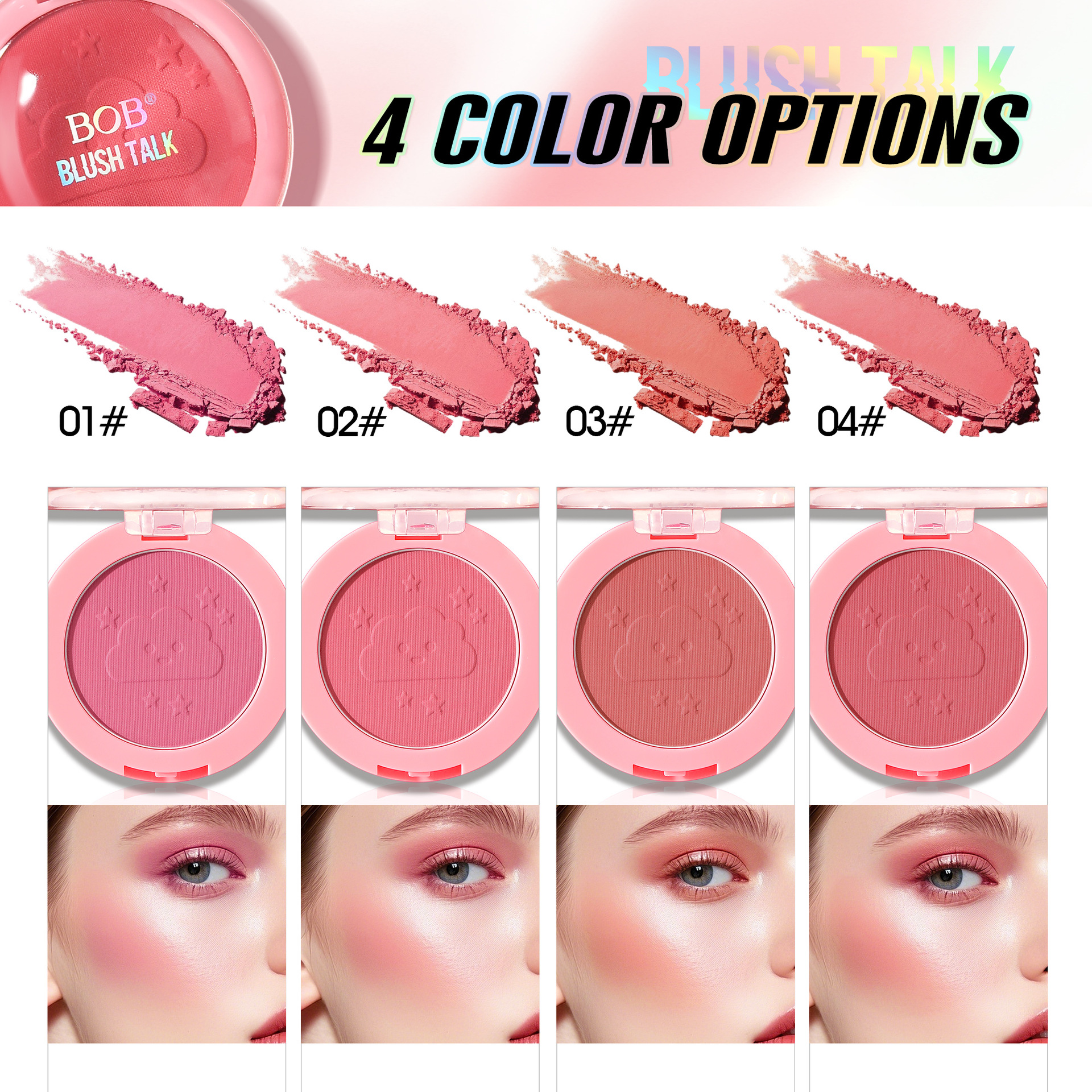 Cross-border bob Puffy, soft and misty blush, cheek color, pleasant atmosphere, matte and matte look, long-lasting makeup, girlish pink blush powder Application Scenario