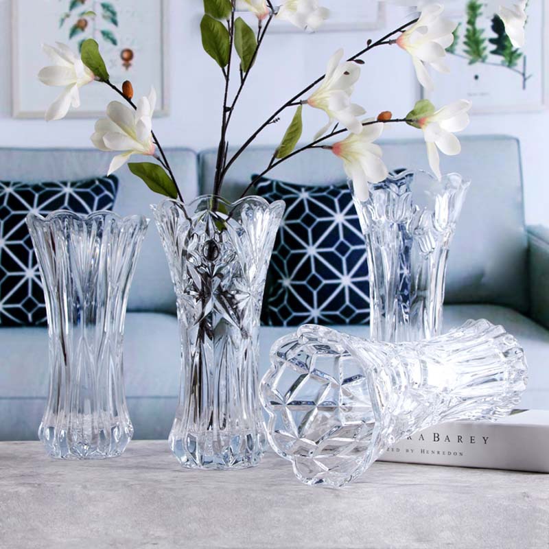 المزهرية الزجاجية الزجاجية المصنوعة من الكريستال ذات سمكها الشفاف والغني بالازهار الكبيرة Specification image