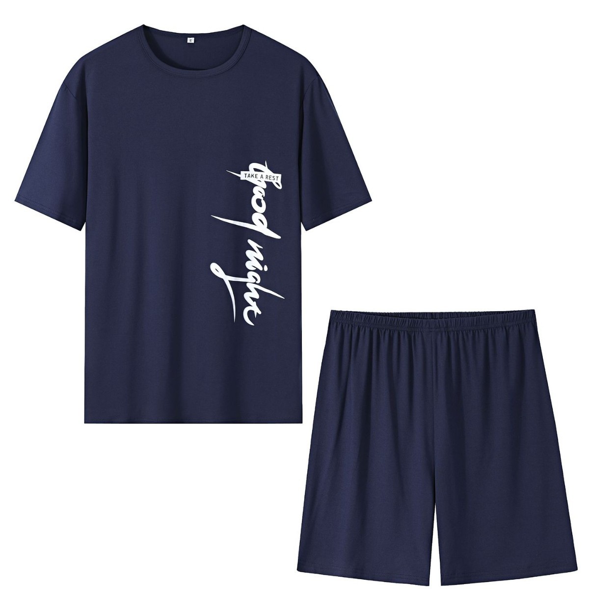 Cross-border new casual set, two-piece printed home wear, men's trendy casual T-shirt, pajamas, short sleeves and shorts Specification image