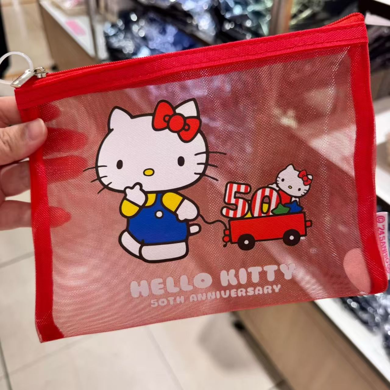 Japanese Hellokitty limited edition mesh bag, cute cartoon makeup bag, transparent stationery storage bag details Picture